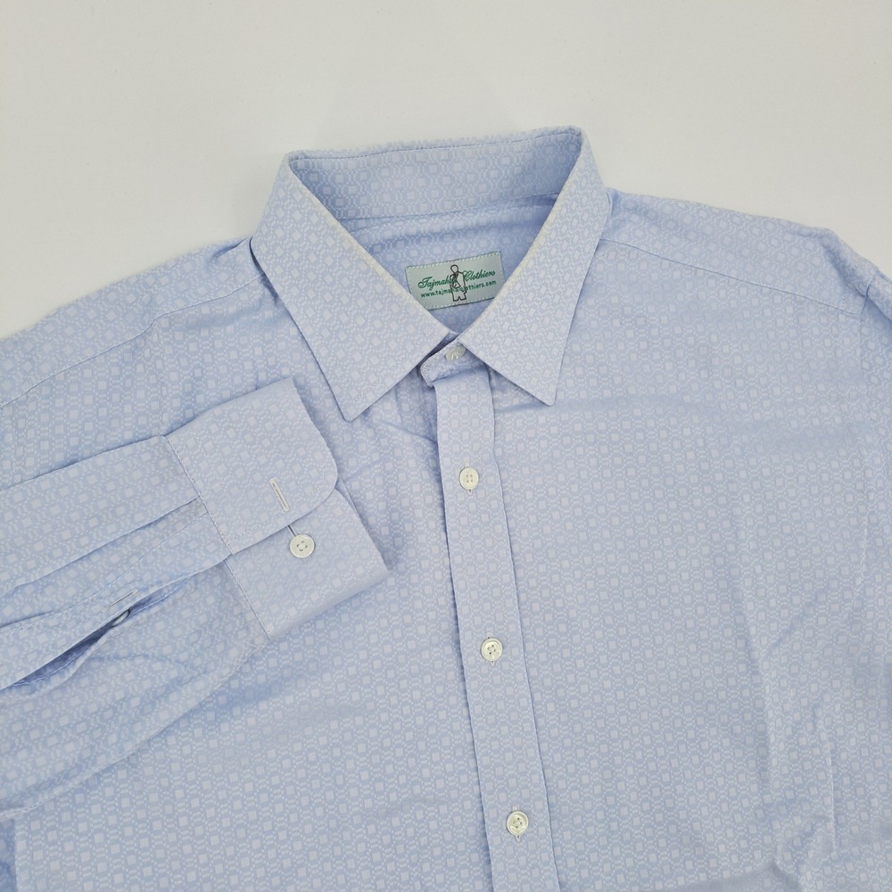 Tajmahal Clothiers Button Down Shirt Mens XL Blue Cotton Geometric Long Sleeve